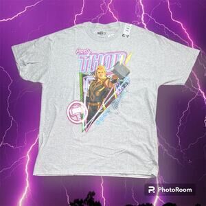 3/$20 Marvel NWT Adult XL Gray "What If?" Party Thor Cotton Blend S/S T-Shirt